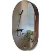 YNSHOP Specchio Contenitore Ovale In Legno Per Bagno Bianco Con Mensola Cosmetica (Colore: Noce, Dimensioni: 80x50x14cm)
