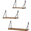 [en.casa] Set di 3 Mensole da Parete in Misure Diverse, 3 Consolle Pensili da Muro con Staffe Nere in Ferro Mensole Portaoggetti/Libreria - Piano in Effetto Legno Scuro