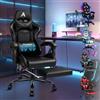 ALFORDSON Sedia Gaming Massaggiante, Sedia Gamer Professionale con Cuscino Lombare & Poggiatesta, Poltrona Ergonomica da Ufficio con Poggiapiedi, Regolabile 90-150°, Portata 180 kg, Similpelle(Nera)