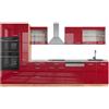Vicco Cucina componibile R-Line, Rosso lucido/rovere dorato, 350 cm con armadio alto, PL Marmo, adatto per l'espansione individuale e la disposizione flessibile