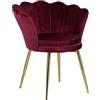 Totò Piccinni Poltroncina VELVET imbotita con schienale a conchiglia in velluto con gambe in oro (Bordeaux)