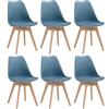 JZGORC Set di 6 Sedie da Sala da Pranzo, Sedie da Cucina Nordica, Sedie da Ufficio con Gambe in Faggio Massello per Camera da Letto, Soggiorno, Cucina - Blu Scuro