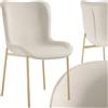 tectake® Poltrona in Stile Scandinavo, Seduta Ergonomica, Gambe in Acciaio, Cappucci Antiscivolo, Sedia Sala da Pranzo, Cucina, Sedia Soggiorno - Velluto Beige/Oro