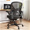 Keratee ZZH Sedia da Ufficio Ergonomica Rete con Supporto Lombare Regolabile e Braccioli Ribaltabili, Sedia da Scrivania Traspirante con Rotazione 360° e Regolazione Altezza, Nero