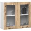 AKORD | Pensile da Cucina a Parete - Vetrina Sospesa in Vetro 80 cm, H720 | 2 Ripiani e 2 Anta Armadio da Cucina | Componibile Mobili da Cucine Armadi | Pannello laminato | Bianco & Rovere Artisan