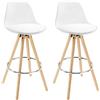WOLTU Sgabelli Bar Set di 2, Sedia Alta con Schienale e Poggiapiedi per Isola Cucina, Pub, Sala da Pranzo, in Gambe Legno, PU, Bianchi
