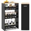 COSTWAY Carrello Portaoggetti a 4 Ripiani, Carrello da Cucina con Maniglia Laterale e Ruote, Carrellino Scorrevole Salvaspazio Slim e Sottile (25 cm,Naturale+nero)