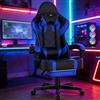 Soontrans Sedia Gaming Massaggiante con Poggiatesta, Cuscino Lombare Massaggio, Sedia da Gaming con Poggiapiedi, Tappetino per mouse, Poltrona Gaming, Pelle Sintetica, Girevole a 360 Gradi(Nero e blu)