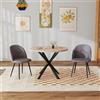 GrandCA HOME Set Tavolo e Sedie da Pranzo, Tavolo Rotondo da 100 cm e 2 Sedie in Velluto Nordico, Adatto a Soggiorno, Sala da Pranzo e Cucina (Venatura del Legno Chiaro + Grigio)