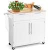 KOMFOTTEU Carrello da cucina con piano di lavoro, isola da cucina con ruote, carrello da portata con 2 cassetti e porte, carrello grande in legno, carrello da cucina, 94 x 45,5 x 94,5 cm (bianco)