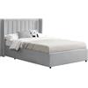 Juskys letto imbottito Savona 140x200 cm, letto con contenitore, rete a doghe, rivestimento in velluto, struttura in legno, fino a 250 kg, testiera grande, grigio chiaro