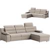 Robin Inspire Divano Angolare Convertibile a Forma di L - Destra - Divano Letto - Contenitore Letto - Poggiatesta regolabili - Braccioli - Soggiorno moderno - Tessuto Castel - Beige Pavero