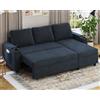 Devoko Divano Letto Chaise Longue a Forma di L, Divano da Salotto Cheslong a 3 Posti Convertibile in Letto, con Contenitore Integrato e Portabicchieri, Tessuto Morbido Beige Nero