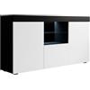 MB Muebles Bonitos, Credenza a tre ante con LED Natolia, Madia Soggiorno, Melamina Opaca, Nero e Bianco, 150x82x40 cm