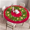 Treer Stile Natalizio Tovaglia Rotondo Antimacchia, Mollettone Tavolo Rotondo con Bordo Eelastico, Lavabile Copritavolo Antiscivolo Tovaglia Tonda per Picnic Cucina Casa (100cm,Ghirlanda)