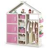 COSTWAY Armadio per Bambini, Organizzatore a Forma di Casa con Lavagna 3 Armadietti 4 Cestini 3 Cubi Chiusi e 3 Cestini Laterali, Armadietto Salvaspazio per Camera da Letto, 3 Anni+ (Rosa)