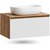 Planetmöbel - Set di mobili da bagno Arisa, armadietto lavabo 80 cm in rovere bianco e oro, lavabo 60 cm bianco, incluso sifone salvaspazio