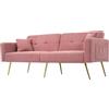 Azkoeesy Divano letto 2 posti con funzione sleep 175 cm, schienale regolabile, gambe dorate, tasca laterale, 2 cuscini, divano in tessuto Sherpa (rosa)