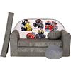 Pro Cosmo Divano letto pieghevole per bambini con funzione letto Perfetto per giocare e dormire - Con materasso, cuscino e pouf sfoderabili - 98x168x59 cm - A14 Grigio - Camion