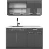 Vicco Cucina monoblocco R-Line, Antracite lucido, 140 cm, PL Marmo, adatto per l'espansione flessibile con moduli aggiuntivi