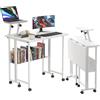 CHOWGOLI Scrivania pieghevole per computer con ruote, scrivania pieghevole con scaffali, salvaspazio, 80 x 58 x 75 cm, bianco