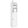SoBuy Mobiletto Bagno Salvaspazio Armadietto Stretto con Anta, Ripiano Regolabile e Porta Carta Igienica Colonna Mobile per Bagno Piccolo adatto per WC, Lavanderia e Ingresso Bianco FRG177-II-W