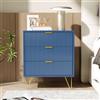 KEFSR Comò in legno con 3 cassetti e maniglie dorate, cassettiera per camera da letto, piccola scanalatura, blu navy, 3 cassetti