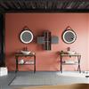 Kiamami Valentina - Mobile Bagno Industrial 2 Cavalletti Metallo, Lavabo Appoggio, Specchio Tondo | Lagos