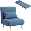 HOMCOM 3 in 1 poltrona trasformabile 1 posto, poltrona letto e chaise longue - schienale reclinabile a 5 livelli e cuscino incluso, seduta imbottita - per ufficio, soggiorno, camera da letto, blu