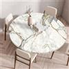 Treer Tovaglia Rotondo Antimacchia, Marmo Bianco Mollettone Tavolo Rotondo con Bordo Eelastico, Lavabile Copritavolo Antiscivolo Tovaglia Tonda per Picnic Cucina Casa (110CM,Marmo)