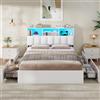 AOGLLATI Letto 140x200 cm con 4 Cassetti Contenitori, Letto Matrimoniale con Illuminazione a LED e Stazione di Ricarica, Struttura Letto con Testiera Imbottita in PU e Vano Nascosto, Bianco