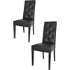 t m c s Tommychairs - Set 2 sedie Chantal per cucina e sala da pranzo, struttura in legno di faggio verniciata nero, seduta e schienale con bottoni imbottiti e rivestiti in pelle artificiale nero