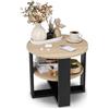 defiPad Tavolino da salotto rotondo Ø53 cm - elemento laterale da divano con ripiano, 2 livelli, arredo soggiorno moderno, nero e rovere Sonoma, design industriale, prodotto in UE