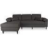 SAMIRA Divano angolare 3 posti con chaise longue sinistra mod. Washington (Tessuto, Grigio scuro)