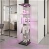BLSYHDH Vetrina in vetro con led, armadio da collezione con 1 anta 4 ripiani trasparente, mobile in vetro, statuetta, vetrina per soggiorno, bar (4 piani 1 porta+LED effetto specchio