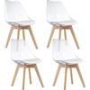 Home Collective Set di 4 sedie per sala da pranzo, soggiorno, 4 pezzi, trasparenti con gambe in legno naturale, comoda e stabile