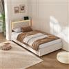 BLSYHDH Letto imbottito, letto singolo 90 x 200 cm, letto idraulico, testata LED con USB e tipo C, letto per bambini, letto singolo, senza materasso (beige+velluto 3, 90 x 200)