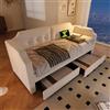 MSMOK Letto imbottito per divano, 90 x 200 cm, con luce da lettura USB tipo C, divano letto con 2 scomparti, letto per bambini, struttura con rete a doghe in legno, velluto (senza materasso) (beige)