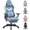 Dowinx Sedia Gaming da Ufficio con Supporto Massaggio Lombare, Tessuto Traspirante, Schienale Regolabile, Girevole con Poggiapiedi Blu
