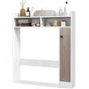 GYMAX Scaffale Sopra WC, Mobile Salvaspazio per Bagno con 2 Ripiani Regolabili, 2 Scomparti Aperti e 1 Ripiano Superiore, Kit Anti-Ribaltamento, per Bagno e Lavanderia, 88 x 18 x 100 cm (BIANCO)