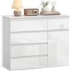 HOMCOM Cassettiera Camera da Letto 5 Cassetti, Como Camera da Letto Moderno con Ripiano Regolabile, Ante Soft-Close, Cassettiera Salvaspazio per Soggiorno Cameretta, 100x40x80 cm, Bianco Lucido
