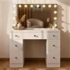 CLP Tavola da toilette Lerona con specchio Hollywood I Tavola cosmetica con illuminazione LED I Tavola da toilette con 7 cassetti I con porte USB, Colore:bianco