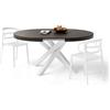 Mobili Fiver, Tavolo Allungabile Rotondo Emma, 120-160 cm, Noce Scuro con gambe Incrociate Bianche, per 4-6 persone, Tavolo Cucina, Soggiorno, Made in Italy