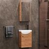 Planetmöbel Set di mobili da bagno lavabo con mobiletto 40 x 60 x 29 cm con armadio a specchio 40 cm per bagno e WC ospiti, rovere oro