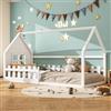 Huayz Letto per bambini a forma di casa 90x200cm, Montessori letto a pavimento con protezione anticaduta e rete a doghe, letto in legno per bambini e bambine, senza materasso (Bianco -90×200cm)