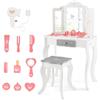 RELAX4LIFE Toeletta Trucco per Bambina, Specchiera Trucco con Sgabello e Accessori da Trucco, Toeletta in Legno, Specchio Rimovibile, per Bambini 3+ Anni (TRIPLO, 34x50x93cm)