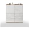 WHOUS Credenza e Buffet GARDA per Soggiorno con 3 Cassetti e 3 Ante, Madia per Salotto, Cucina e Sala da Pranzo in Legno, 102x35x110 cm, Bianco Lucido e Rovere