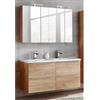 Lomadox Set completo di mobili da bagno con 2 armadi a specchio e doppio lavabo da 120 cm, in ceramica, rovere e bianco lucido, larghezza 120 cm