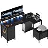 Devoko Scrivania Gaming Angolare Con Led E Prese,160 x 120 cm Tavolo Gaming Con 3 Cassetti In Tessuto, Scrivania Angolare Con Supporto Per Monitor Per Casa Ufficio, Nero