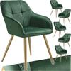 tectake® Sedie da Pranzo Effetto Velluto Trapuntato, Elegante, Imbottitura Schiuma Alta Densità, Gambe in Acciaio, Montaggio Semplice - Verde Scuro/Oro, 6 Sedie